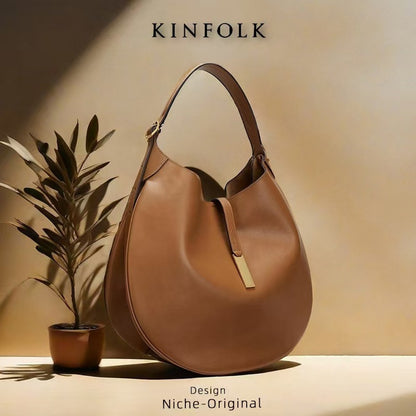 New Fashionable Women's Underarm Bag, Leather Riding Style Brown/Black Crossbody Bag Crescent Bag Travel Bag