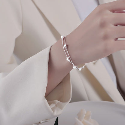 Pulseiras de miçangas de estrela de prata esterlina 925 de luxo para mulheres, pulseira ajustável de camada dupla de designer original, joia de festa
