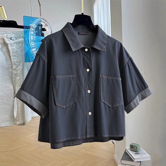 ZANZEA Denim Cardigan Shirts Women Elegant Office Blusas Casual Lapel Neck Outwears 2025 Half Sleeve Solid Color Fashion Tunic