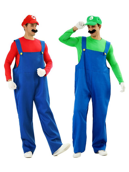 Game Super Luigi Brothers Uniform Funny Anime Adult Men Woman Halloween Carnival Performances Costume with Hat Mustache Gloves