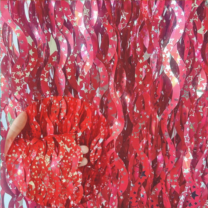 Metallic Tinsel Foil Fringe Curtains with star Party Photo Backdrop Party Streamers for Birthday New Year Eve Wedding Decor