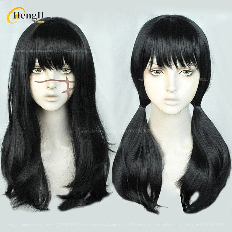 2 Estilos Mitaka Asa Peruca Sintética Anime Longa 65cm Preta Perucas Cosplay Com Adesivo Resistente Ao Calor Cabelo Festa Perucas Unissex + Touca de Peruca