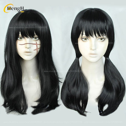 2 Estilos Mitaka Asa Peruca Sintética Anime Longa 65cm Preta Perucas Cosplay Com Adesivo Resistente Ao Calor Cabelo Festa Perucas Unissex + Touca de Peruca