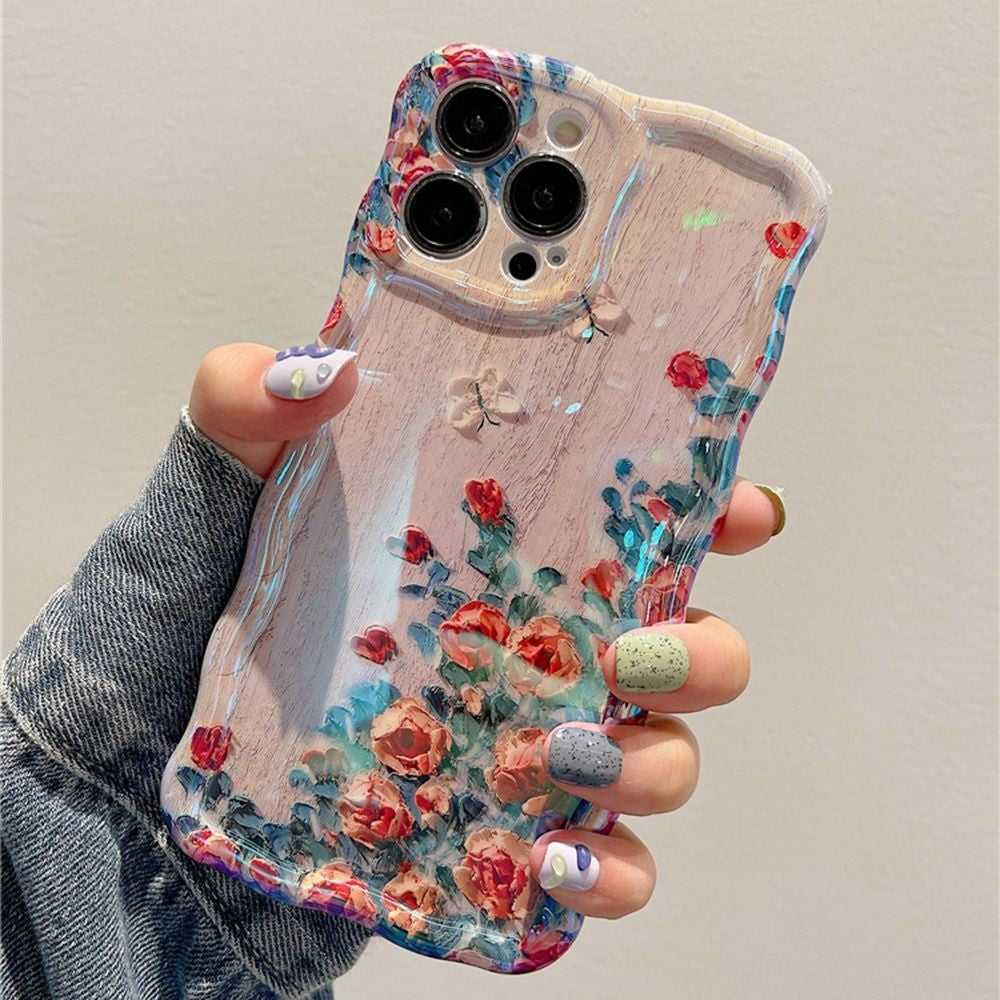 Capa de Celular Pintura a Óleo Retrô Para iPhone 14 ProMax 15 13 12 16 Pro Capa de Silicone Luxuosa com Estampa de Flor à Prova de Choque Decoração Artística