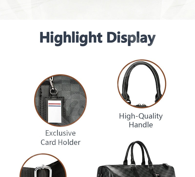 Men's Fashion Plaid Multifunctional Wear Resistant Waterproof Large Capacity Travel Business Luggage Bag Handbag Shoulder Bag