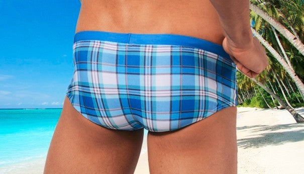 GANYANR Brand Swimming Trunks Swimwear Men Sunga Swimsuit Bikini Gay Sexy Swim Shorts Plaid Briefs Low Waist Bulge Pouch 2017