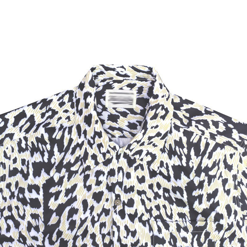 Pdmcms 23ss Gradient Leopard Print High Street Style Casual Handmade Silk Hawaiian Short Sleeved Shirt For Men