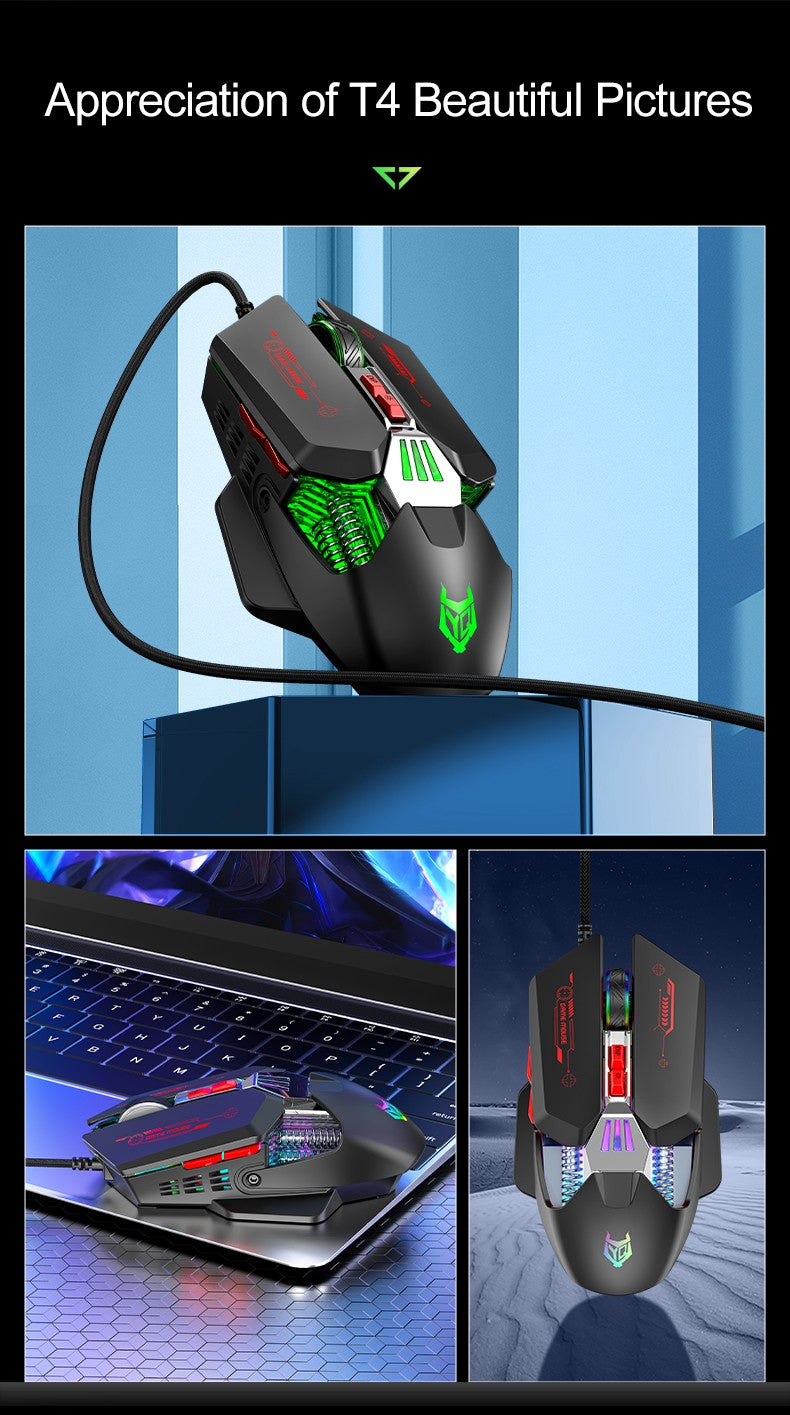 1K Hz Gaming Mouse Wired APAYADO T4 RGB Mouse with Ultra-light Cord 60IPS,12800DPI for Laptop/Computer