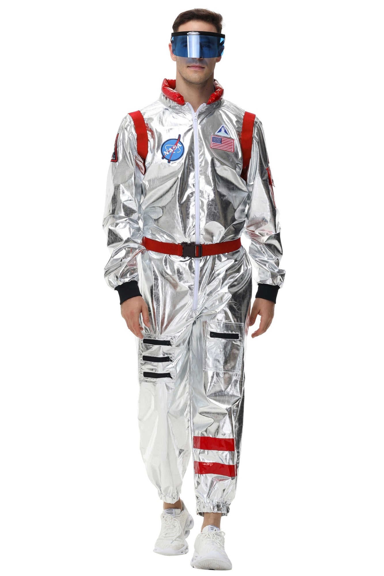 Adult Silver Astronaut Costume Men Women Spaceman Suit Space Jumpsuit Halloween Cosplay Party Dress Up