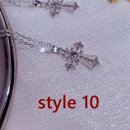 Gothic Big Zircon Cross Necklace Unisex Y2K Irregular Goth Large Cross Pendant Necklaces  for Men Women Couple Necklace Jewelry