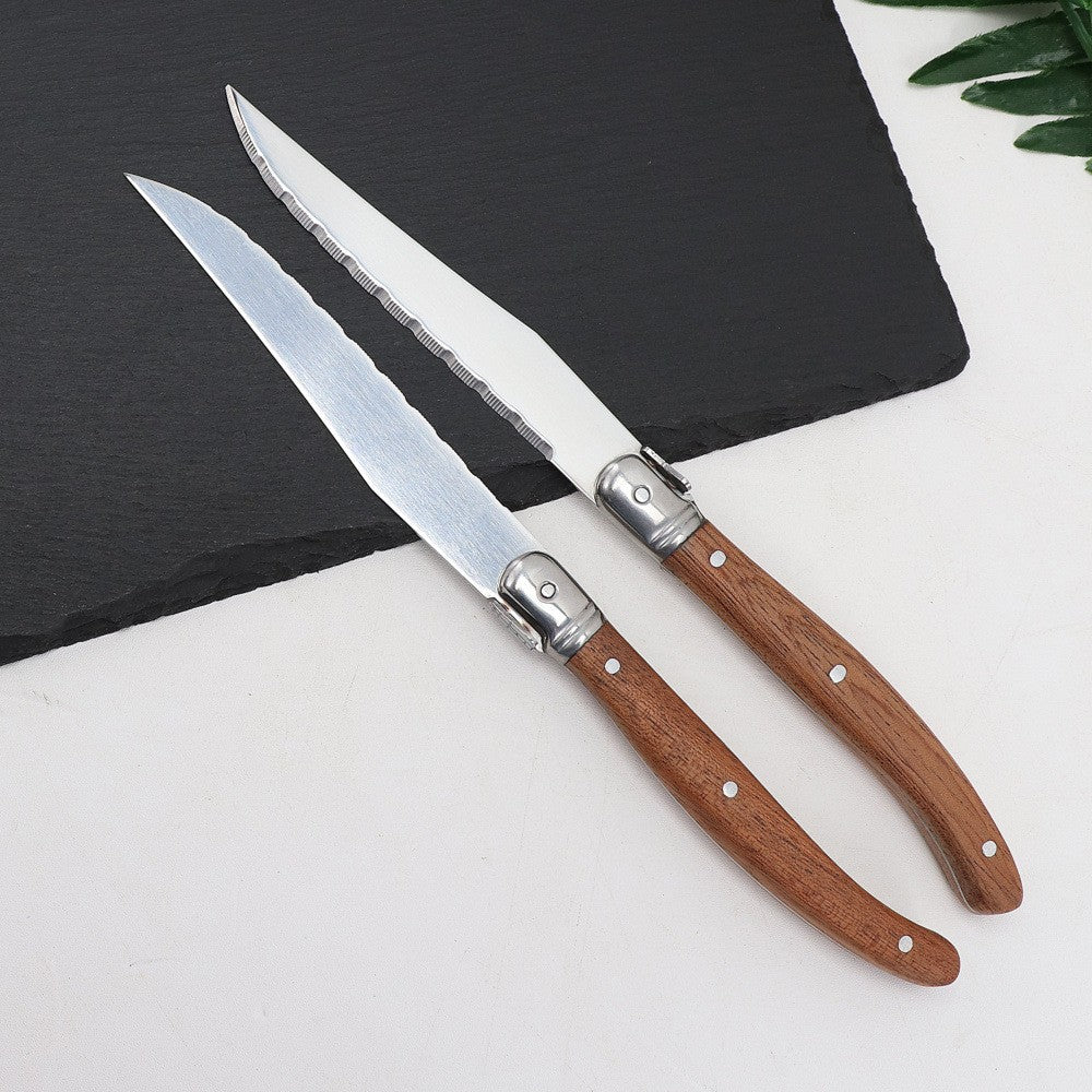 Wood Handle Laguiole Steak Knives Set Sharp Serrated Blade Dinner Knife Cutlery Stainless Steel Table Knives Kitchen 6/8/12pcs