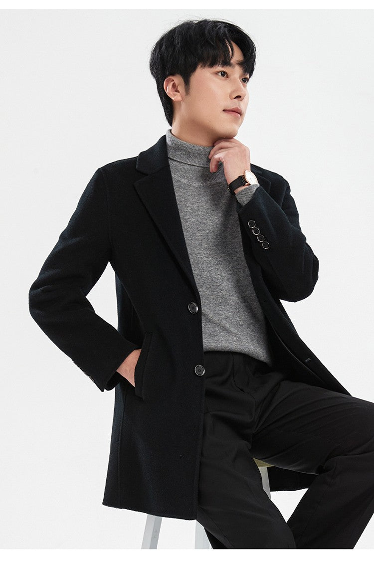 Autumn and Winter Mid-Length Western-Style Business Reversible Woolen Coat Men's 100% Wool Handmade Coat Cashmere Overcoat Coat