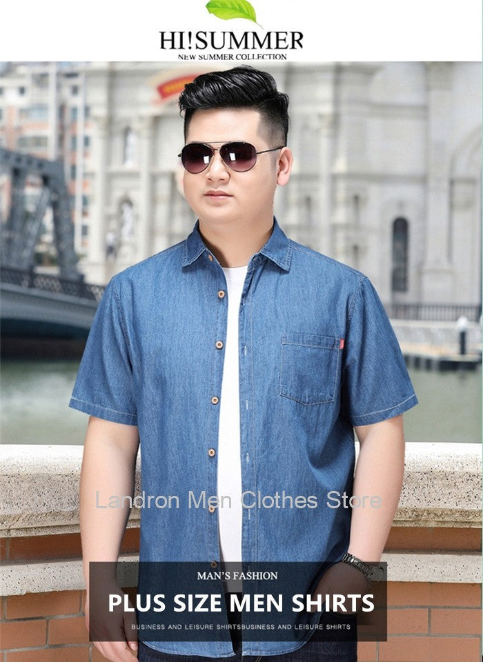 Denim Shirts Men Cotton Short Sleeve Summer Casual Jeans PLus Size 5XL 6XL 7XL Big Thin Boys Loose Blouse 8XL Man Male Camisa