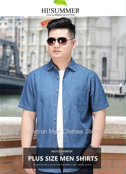 Denim Shirts Men Cotton Short Sleeve Summer Casual Jeans PLus Size 5XL 6XL 7XL Big Thin Boys Loose Blouse 8XL Man Male Camisa