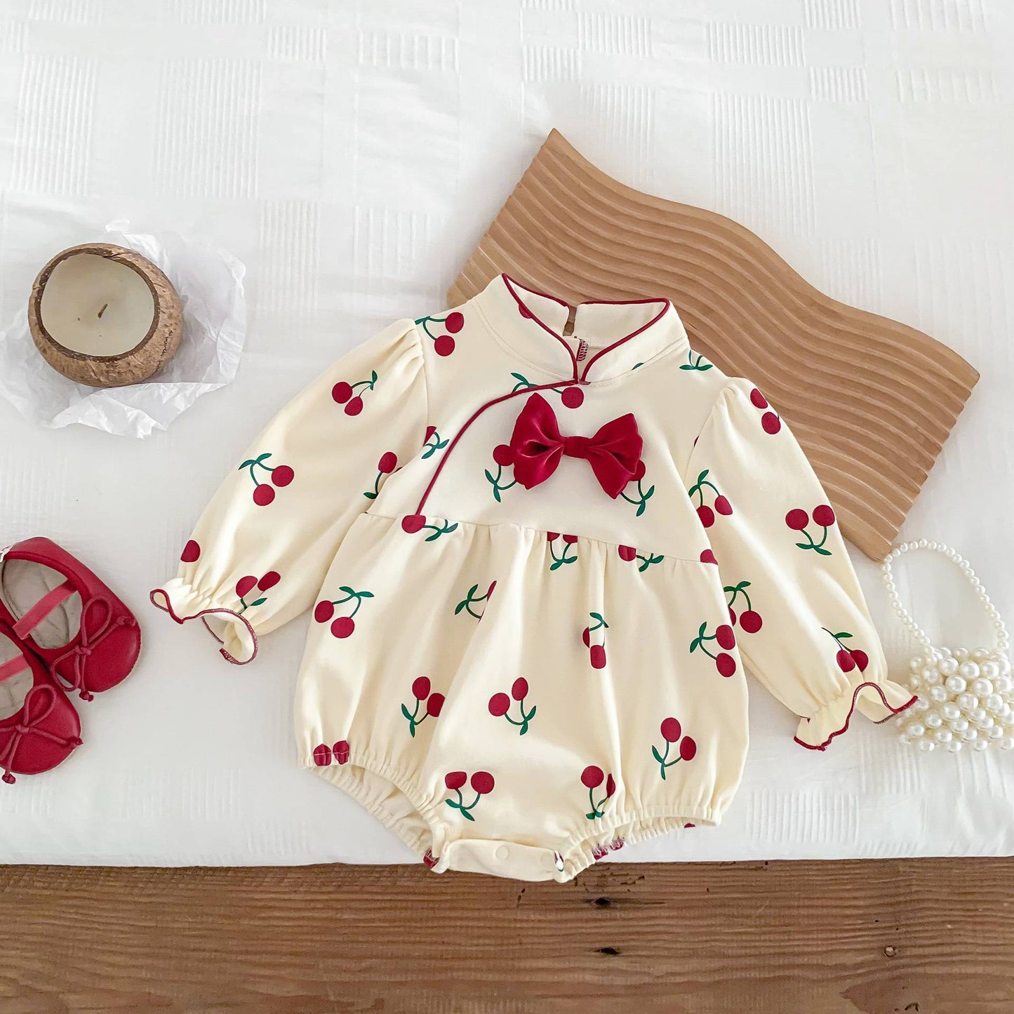 Newborn Christmas Red Clothes Autumn Kids Baby Girls Sweet Petal Collar Princess Rompers Infant New Baby Girls Rompers Clothes