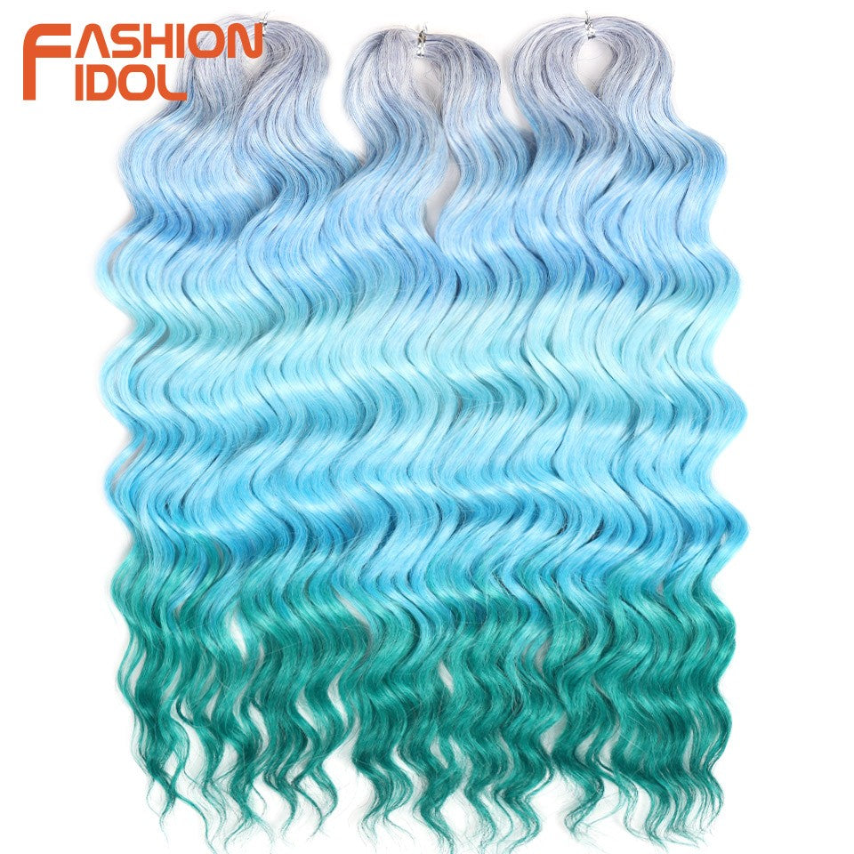 FASHION IDOL Cabelo de Crochê Torção Laranja Extensões de Cabelo Trançado de Onda Profunda Sintética Cabelo Onda de Água 24 Polegadas Fibra Resistente ao Calor