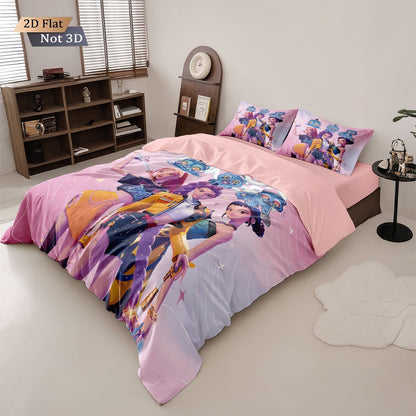 3pcsK-Pop Demon Hunters Printed Chipless Bedding, Multi Sized Bedding, Dormitory duvet Cover, Soft Machine Washable Decoration