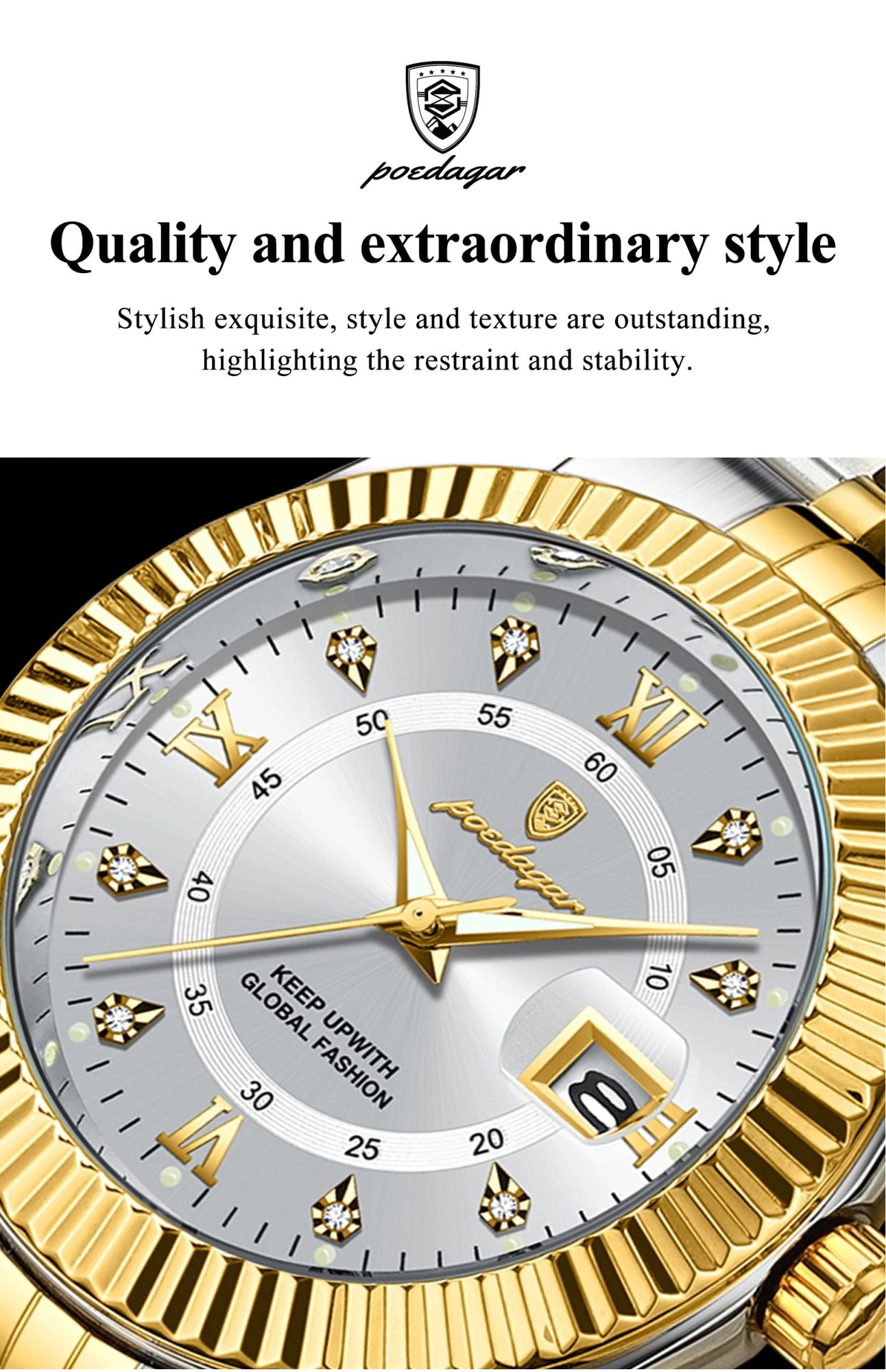 POEDAGAR Luxury Business Men Wristwatch Waterproof Luminous Date Military Man Watch Stainless Steel Fashion Men's Quartz Watches