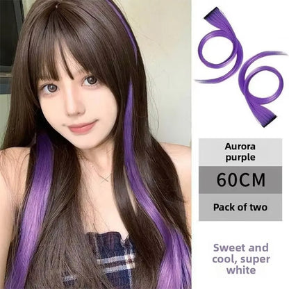 Tiras de coloração para mechas presas na orelha, extensões de cabelo coloridas de uma peça para cabelos longos femininos, adesivos invisíveis de peruca sintética
