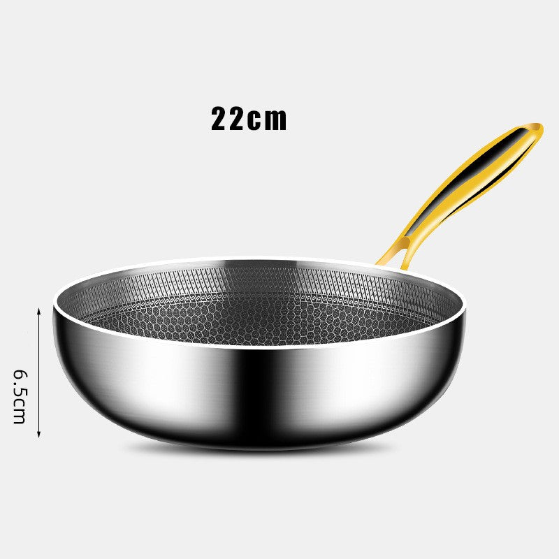 Panela Wok de Aço Inoxidável 316 Antiaderente Favo de Mel para Cozinhar Bife Fogão a Gás Panela de Indução Geral Utensílio de Cozinha