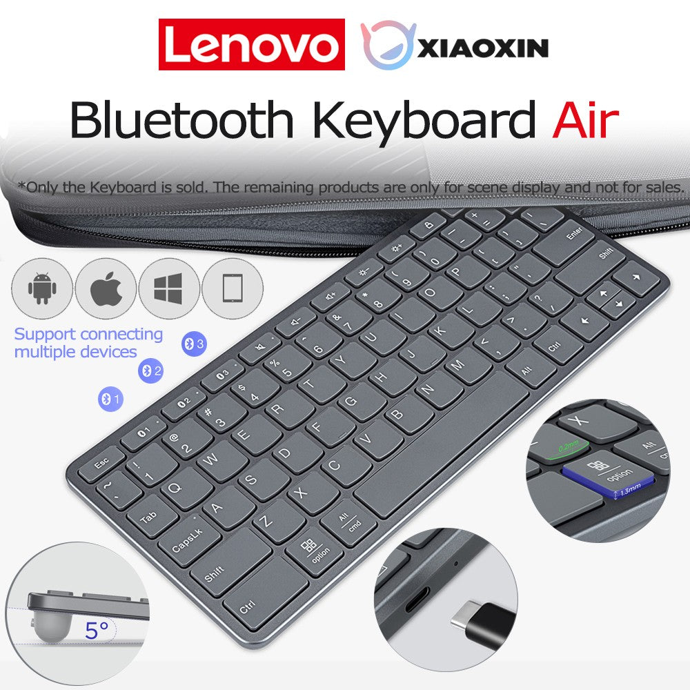 Teclado Bluetooth sem fio Lenovo Xiaoxin Air conecta 3 dispositivos Windows10 iPadOS15 Android10 para laptop, notebook, tablet, celular