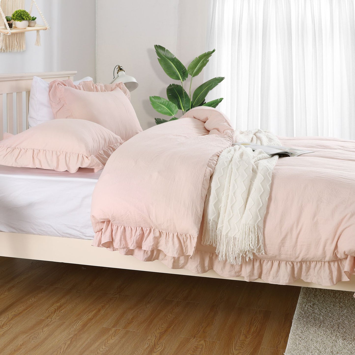 104"x90" Lotus Leaf Edge Bedding Duvet Cover Set Large Double Bed Bedroom Soft Washed Polyester 1 Duvet Cover + 2 Pillowcases