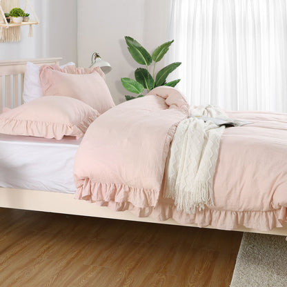 104"x90" Lotus Leaf Edge Bedding Duvet Cover Set Large Double Bed Bedroom Soft Washed Polyester 1 Duvet Cover + 2 Pillowcases