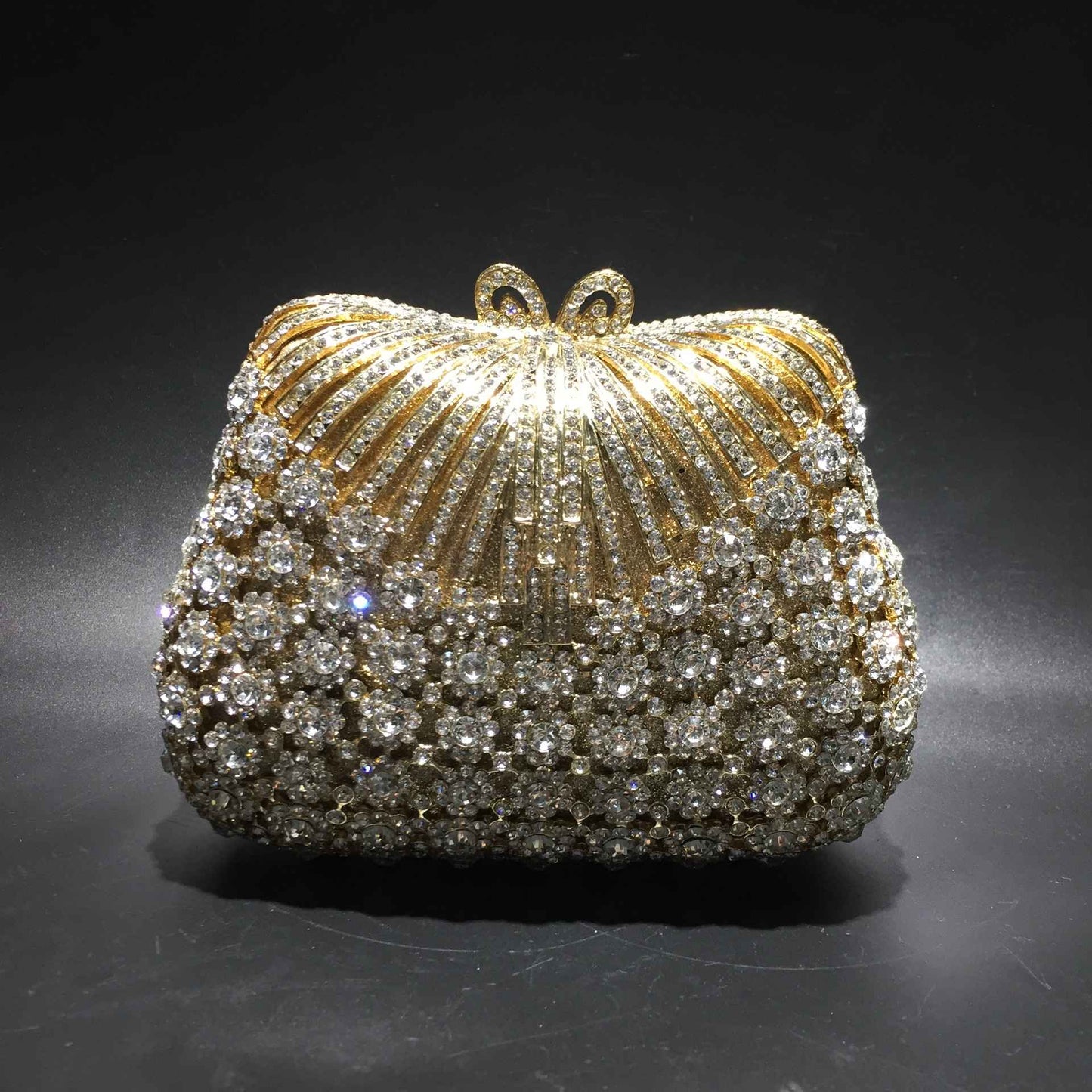 Women Gold Color Flower Rhinestones Clutch Bags Crystal Evening Purse Stones Metal Clutches Small Minaudiere Handbag Wedding Bag