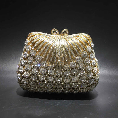 Women Gold Color Flower Rhinestones Clutch Bags Crystal Evening Purse Stones Metal Clutches Small Minaudiere Handbag Wedding Bag