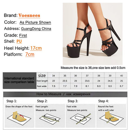Sexy Fetish Pole Dance High Heels 17CM Sandals Women Summer Fashion Platform Open Toe Buckle Strap Party Strip Shoes Size 43