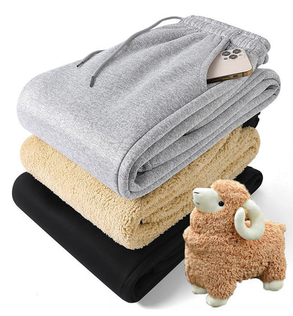 Calças masculinas para outono e inverno, forradas com lã para uso externo, calças casuais, calças de moletom esportivas quentes de lã de carneiro