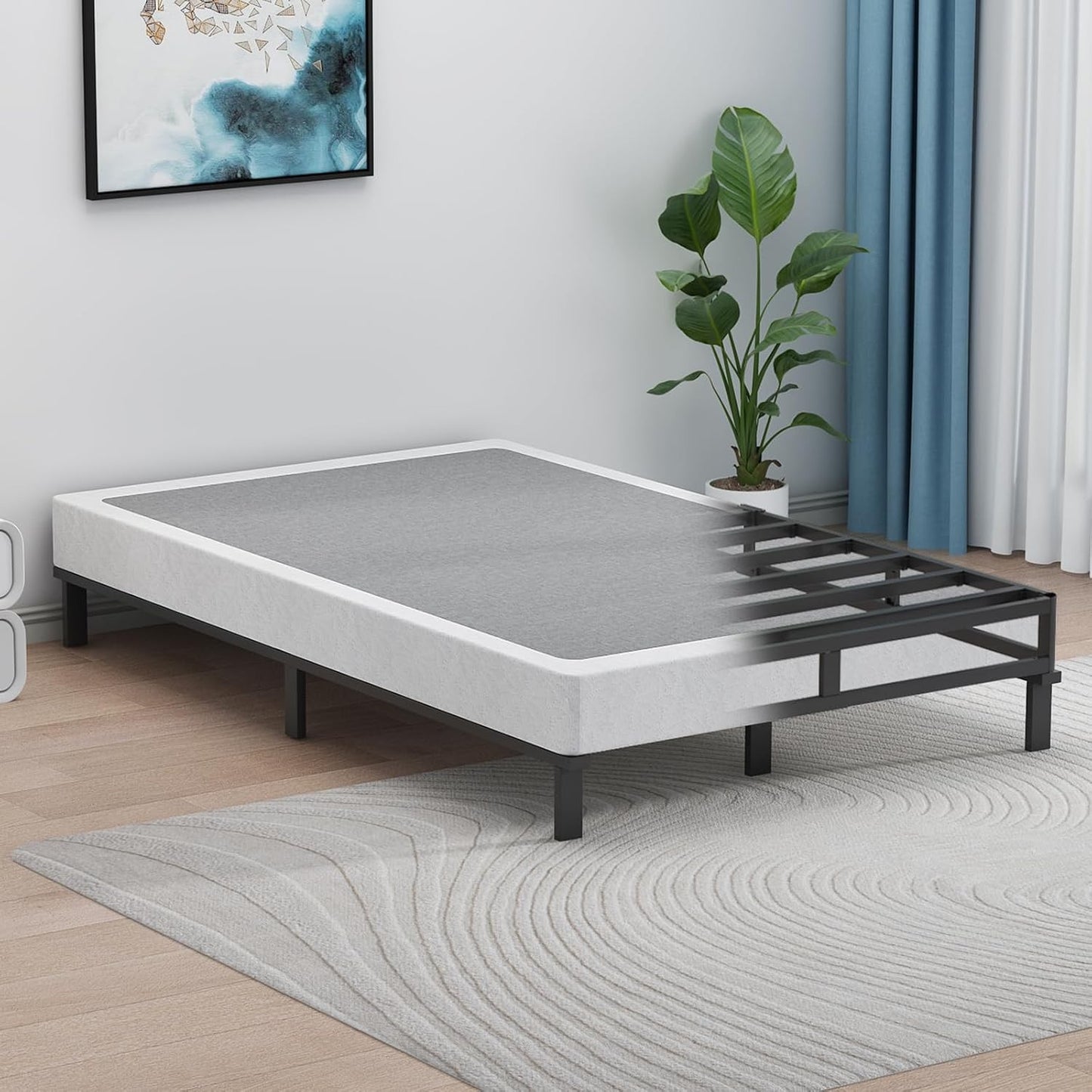 Box Spring de Casal 5 Polegadas para Cama de Solteiro, Suporte de Colchão de Metal para 3000 lbs com Capa de Tecido de Fácil Limpeza