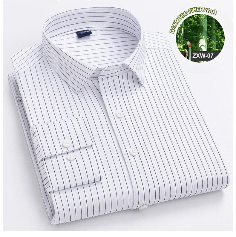 Bamboo Fiber Casual long-sleeve shirts for man elastic Anti-wrinkle striped slim fit formal shirt soft business designer clothes