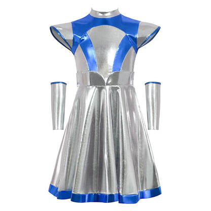 Cyber Alien Laser Reflective Alien Cosplay Dress, Adult and Children's Party Outfit, Including Tentacle Headpiece