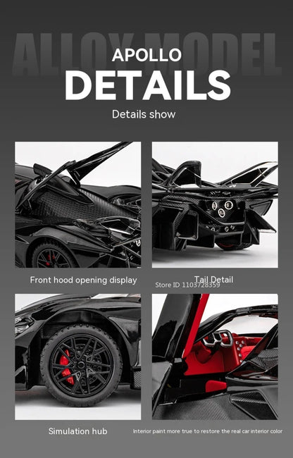 1:24 Apollo EVO Miniatura Carro Esportivo de Brinquedo Liga Fundido Som Luz Portas Abertas Fricção Supercarro Presentes para Crianças