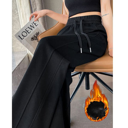 Winter Female Chic High Waist Straight Leg Thermal Pants Women Plush Casual Baggy Trousers Girls Snow Warm Fleece Pants