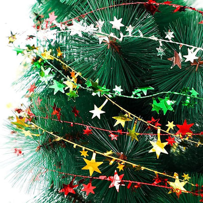 7.5m/8.2Yard Christmas Tree Decor Gold Silver Red Sparkly Star Wire Christmas Decorations Xmas Home Party Birthday Party Wedding