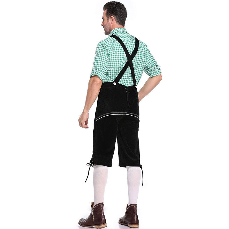Germany Oktoberfest Costumes Adult Men Traditional Bavarian Beer Shorts Outfit Overalls Shirt Hat Suspenders Set Halloween Cloth