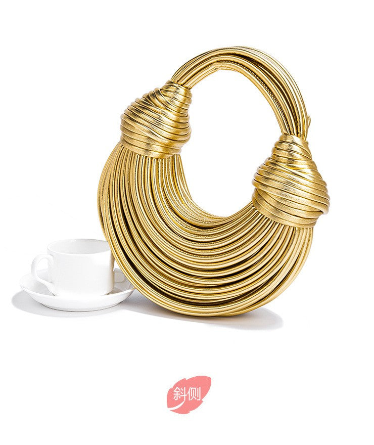 2024 New Gold Handbags for Women Luxury Designer Brand Handwoven Noodle Bags Rope Knotted Evening Clutch Underarm Dumpling Bag