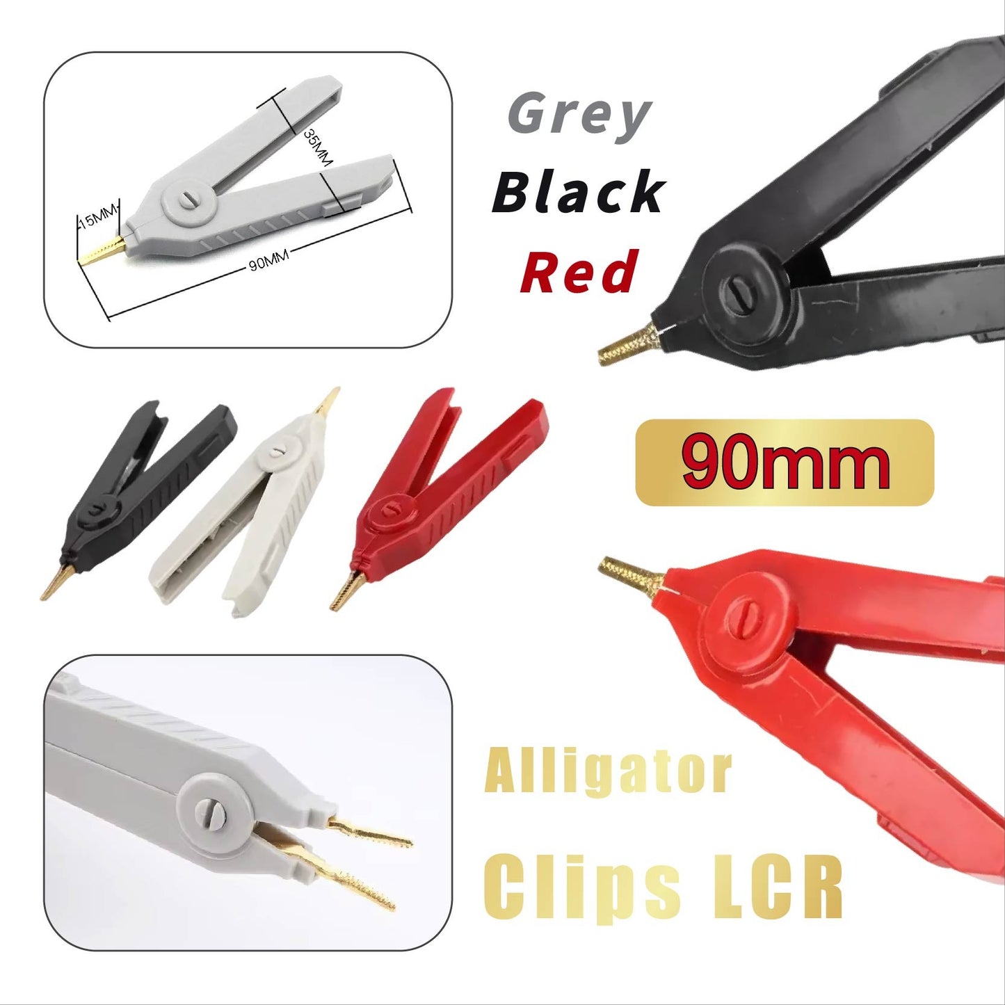 Ferramentas DIY de Grampo de Teste Cinza/Preto/Vermelho 90mm Jacarés Clipes LCR Clipe de Resistência de Cobre Abertura Jacarés Bico de Pato