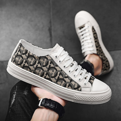 New Shoes for Men Genuine Leather Patchwork Casual Shoes Trend Flat Skateboard Shoes Youth Cool Lace-up Sneakers