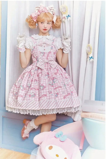 Cartoon My Melody Lolita Dress Kawaii Fashion Bow Lace Dress Printed Princess Dress Halloween Versatile Christmas Gift for Women