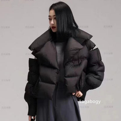 Lagabogy 2025 Winter Puffer Jacket Women Short 90% White Duck Down Coat Female Streetwear Warm Parkas Removable Sleeves Outwear