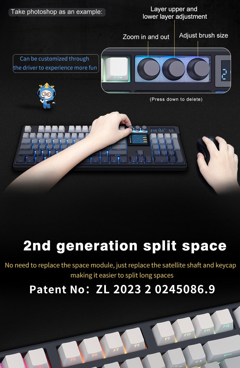 SKYLOONG GK104 Pro Full-Size 3-Mode Wireless Mechanical Keyboard with 3.0 Screen 3 Knobs Hot-Swappable Silent Switch PBT keycaps