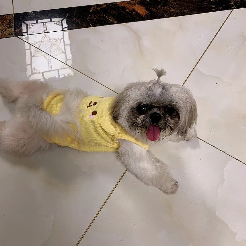 Colete Fofo para Pets Tecido Waffle Respirável Macio e Confortável com Fivela de Tração Adequado para Cães e Gatos na Primavera/Verão