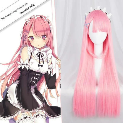 Peruca Ram Rem Cosplay de Cabelo Liso Longo para Anime Shows e Convenções Fabricante Chinês de Alta Qualidade Origem