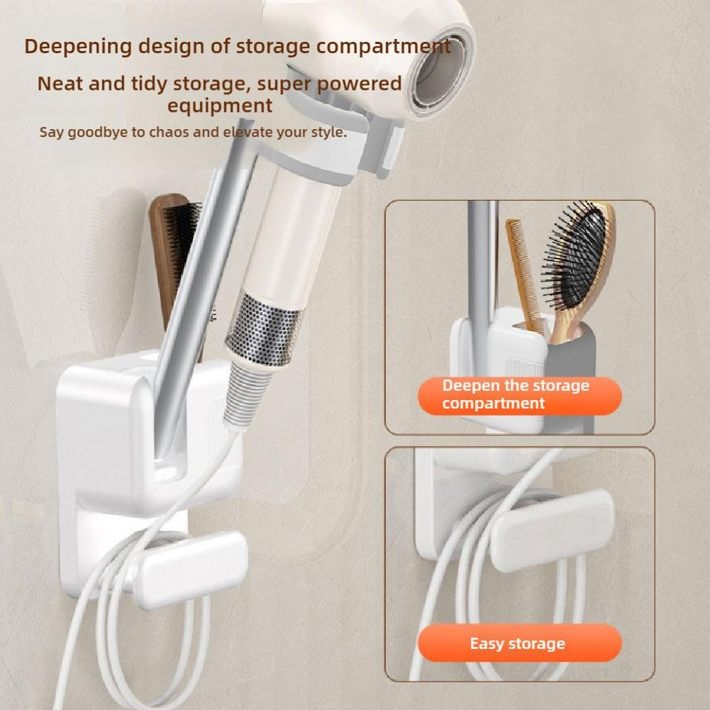 Suporte de Secador de Cabelo Ajustável em Ângulo, Sem Furo, Fixado na Parede, Suporte para Secador de Cabelo para Banheiro, Prateleira de Armazenamento para Mãos Livres