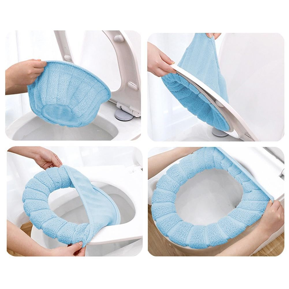 Assento Sanitário Quente de Inverno Capa de Vaso Sanitário Tapete 1Pç Acessórios de Banheiro Laváveis Tricô Cor Pura Almofada Macia em Formato de O Assento do Vaso Sanitário