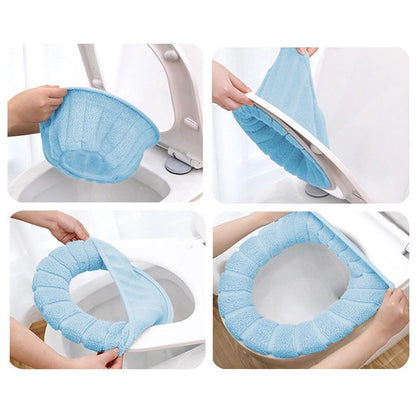 Assento Sanitário Quente de Inverno Capa de Vaso Sanitário Tapete 1Pç Acessórios de Banheiro Laváveis Tricô Cor Pura Almofada Macia em Formato de O Assento do Vaso Sanitário