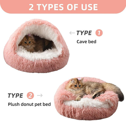 Cama para Pets 2 em 1 de Pelúcia Macia 50CM com Cobertura Redonda Cama para Gatos Colchão para Filhotes Quente Ninho Caverna para Cães Pequenos Tapetes